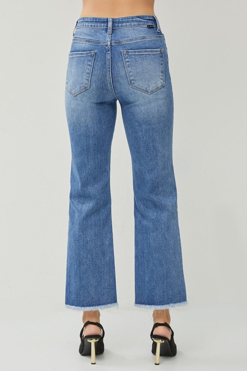 RISEN High Waist Raw Hem Slit Straight Jeans for Women - Love Salve